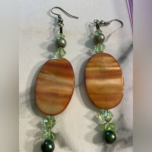 Handmade wood & Green Bead Drop Earrings and bracelet Women Jewelry